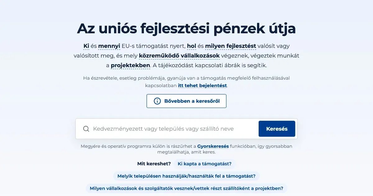 Kereshető adatbázist készített a kormány az uniós támogatásokról
